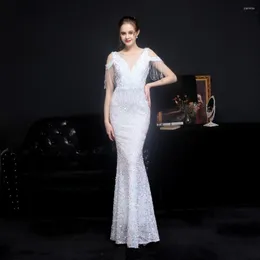 Casual Dresses Colorful Sequin Toast Dress Long Slim-Fit Fishtail Skirt Car Model Exhibition