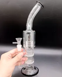 12-Zoll-Wasserbong-Wasserpfeifen aus klarem Glas mit doppelten Wabenfiltern, Reifen-Perc-Öl-Dab-Rigs zum Rauchen