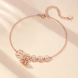 Anklets koreanskt mode Simple Coin Silver-Plated Anklet Rose Gold Jewelry Men and Women Bells Copper Money