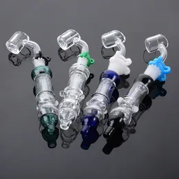 Muti Colors NC Kits Hookahs 7Inch Smoking Pipes With 10mm Joint Banger Small Dab Tools Thick Pyrex Glass Bongs Plastic Clips NC39