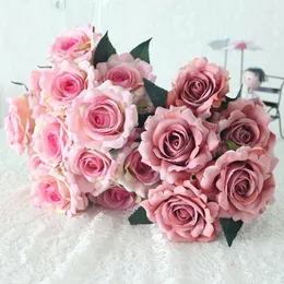 Dekorativa blommor Single Silk Artificial Flower Roses Branch Fake Wedding Simulation Decoration For Table Home Party Wall Bakgrund Wrea