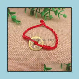 Charm Bracelets Good Lucky Five Emperor Money 2.4 Cm Real Copper Coin Red String Bracelet Charm Men Women Bangle Luck Accessories Dro Dhzgi