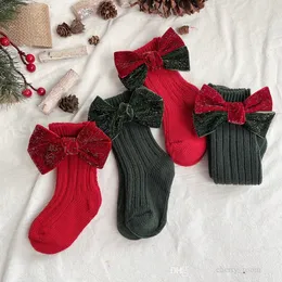 Ins Hiszpański styl Socks Blask Bow Christmas Sock grube dzieci wełniane dziewczyny dla dzieciaków Knee Sockes Knit Stockes S2154