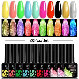 Nail Art Kit LILYCUTE Flerfärgad Gellackset 20/24 ST Glitterpaljetter Semipermanent UV Led Base Top Coat Lack