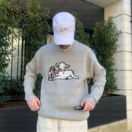 Erkekler sweaters büyük boy karikatür koyun grafik erkekler gevşek kawaii baskı kadınlar vintage retro örgü sonbahar güzel kazak unisex 220908