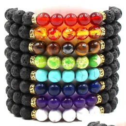 P￤rlstr￤ngar chakra armband g￥ ner i vikt svart lava helande nce p￤rlor reiki b￶n natursten f￶r kvinnor m￤n unisex drop leverera dh9fs