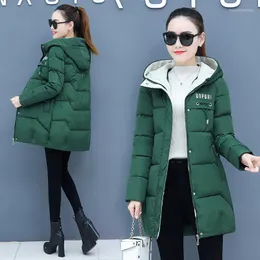 Damengrabenm￤ntel 2022 Winter Kapuze mit Kapuze Frauen verdicken Buchstaben Baumwolle gepolsterte Jacke weibliche lange Schneeparkas l￤ssig lose Outwear