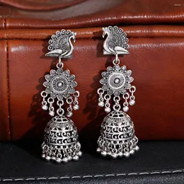 Dangle Küpeler Retro Peacock Çiçeği Afgan Jhumka Kadınlar İçin Oorbellen Çingene Takı Etnik Çan Püskül