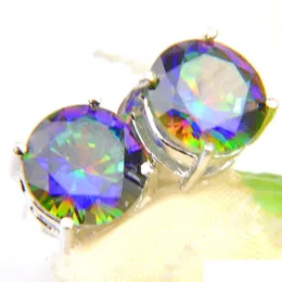 Stud 6 par Delikatne okrągłe błyszczące kolorowe mistyczne klejnoty Topaz 925 Sterling Sier Plated Studs kolczyki Rosja Kanada Drop dostawa 2021 Jewe Dhm9q