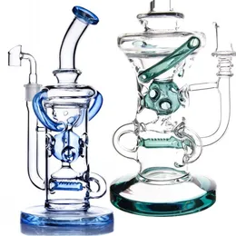 Munstycke Blue Recyler Hookah Water Pipes duschhuvud Percolator Heady Rigs Pyramid Spiral Design Glass Bongs med 14 mm Joint Dab Oil Bubbler