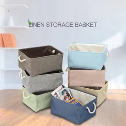 Solid color linen Sundries storage basket Folding fabric storage-basket Cotton linen storages sorting box T9I002071