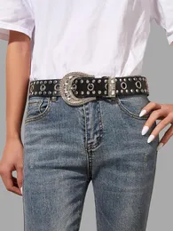 Belts Ladies Black High-End Atmosphere Imitation Leather Rivet Diamond Inlaid Pin Buckle Belt Punk Style