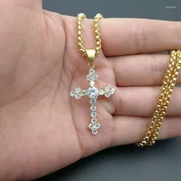 Anhänger Halsketten Trendy Kreative Titan Stahl Vergoldete Halskette Eingelegtes Zirkon Kreuz Hip-Hop Christian Jesus Schmuck