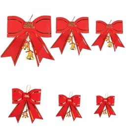 Christmas Decorations 1pc Delicate Bowknot Gift Bows With Small Bells Diy Craft Tree Decoration Bow Tie #50g 220908