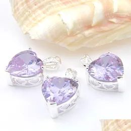 Подвесные ожерелья смешивают 3pcs amethyst new 925 стерлинговой подвесной кулон Heart Heart Purple Gemstone Ожерелья подвески