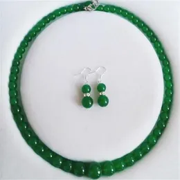 6-14 ملم Jade Verde Natural de Perlas Pendientes Concunto de Joyas 18232t