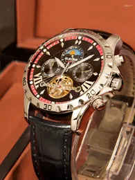 Relógios de pulso originais homens relógios mecânicos totalmente automáticos Tourbillon Skeleton Large Dial Dial Fase Moon Man Wel Watch Watch