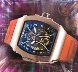 Blumen Skeleton Quarz Automatische Datum Männer Uhren Luxus Mode Herren Gummi Silikon Gürtel Quarzwerk Uhr Freizeit Armbanduhr