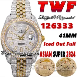 TWF V3 ew126333 cf126303 A2824 Automatic Mens Watch 41MM Iced Out Diamonds inlay Dial Stick Markers 904L Jubileesteel Diamond Two Tone Bracelet eternity Watches