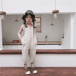 Overalls Summer Unisex Kids Overalls Korean Style Linen Sleeveless Baby Boys Girls Jumpsuits Children Clothes Casual Trousers 220909