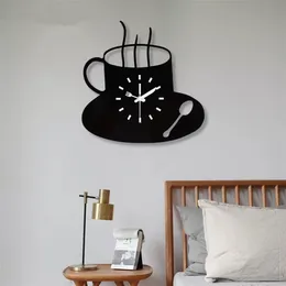 Wall Clocks 3D Coffee Cup Acrylic Mirror Wall Clock Sticker Fashion DIY Quartz Clocks Watch Home Decoration Living Room Stickers 220909