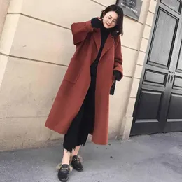 Wool da donna 2022 Autunno inverno inverno Trench di miscela casual da donna Oversize Oversize Solid Cashmere Coats Cardigan Long With Belt S-XXL