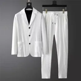 Men's Suits Blazers Spring Summer Fashion Suit Men's Long Sleeve High-end Casual Suit Korean Slim Handsome Two-piece Set White Black Blazer Pant 220909