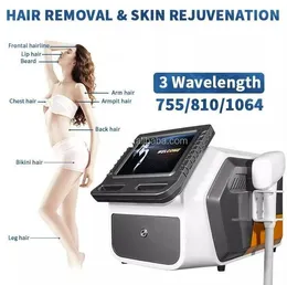 آلة إزالة الشعر بالليزر الصمام الثنائي القوي ثلاثية الطول الموجي 808nm ليزر تجديد الشباب epilator epilation 755nm 810nm 1064nm غير مؤلم مع نظام التبريد