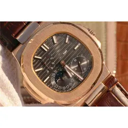 男性用の豪華な時計直径40mmの茶色の革ストラップ1レプリカ
