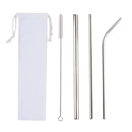5Pcs Metal Drinking Straws Pouch Set Reusable Stainless Steel Straw Set Straight Bent Pipe Cleaning Brush
