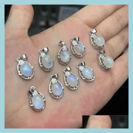 Pendant Necklaces Moonstone Pendants Natural Gemstone Crystal Blue Light Healing Stone Sier Pendant Bk Wholesale Drop Delivery 2021 J Dhh6O