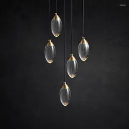 Lámparas colgantes Bola de cristal Araña de comedor de lujo Cobre creativo Post-moderno Restaurante Lámpara de mesa Escalera