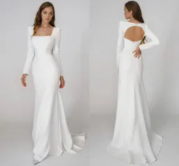 Elegant Satin Wedding Dress 2024 Modern Square Neck Long Sleeves Backless Mermaid Bridal Gowns Women New Vestido De Noiva