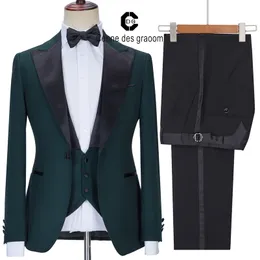 Erkek Suit Blazers Cenne Des Graoom Erkekler Saten Kapa Terzi Yapımı Balo Smokin Yeşil 3 Parçası Düğün Sağdısmen Terno Maskulino 220909