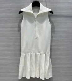 Casual Dresses Designer 2022 Summer Women Sailor Collar White Knitted Sleeveless Wool Blended Zipper Mini Dress S846