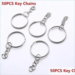 Keychains Sier Plated Metal Blank Keyring Keychain Split Ring Keyfob Key Holder Rings Women Men Diy Chains Accessories Drop Delivery Dh06R