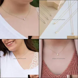 Pendant Necklaces Fashion Tiny Initial Necklace Gold Sier Color Cut Letters Single Name Choker Necklaces For Women Pendant Jewelry Gi Dhf12