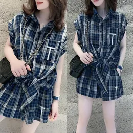 Frauen Traursuits Ladies Anzugsliste/Anzug Fett Schwester Alter Reduktion Plaid Shirt Shorts Mode 2022 Sommer zweiteiler Frauen