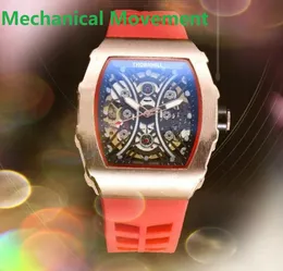 Popul￤ra herrskelett Dial Watch Stopwatch 43mm Sj￤lvlindande Automatisk mekanisk r￶relse Pilot Rubber Belt Trend Business Wristwatch Relogio Masculino