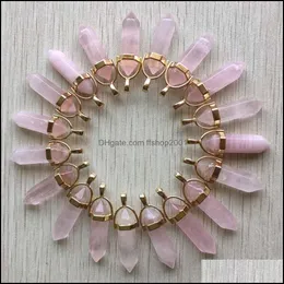 Charms Natural Stone Rose Quartz Hexagon Prism Form Charms Crystal Gold Pendants for Jewelry Making Wholesale Drop Delivery 2021 Fin Dhyok