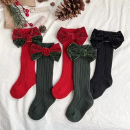 fashion Ins Spanish Baby Socks Sparkly Bow kids Christmas long tube wool sock girls toddler Knee Sockes Full Moon knit Stockings S2153