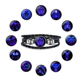 Charmarmband 12 konstellation stjärntecken armband män mtilayer flätade läderarmband armband för kvinnor mode födelsedagsfest dhuh5