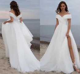 Simple A-Line Organza Wedding Dress For Women 2022 Off The Shoulder Beach Bridal Gowns Backless Custom Made Vestido De Novia