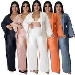 Casual Women Plus Size Tracksuits Crimp Pleated Wide Leg Pants Fashion Sports Home Prees Puit XL/XXL/XXXL/XXXXL/5XL