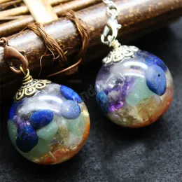 7 Chakra Natural Crystal Charms Pendulum Round Ball Divinazione Pendants Yoga Healing Quarzo Stone Pendolo Amulet Jewelry