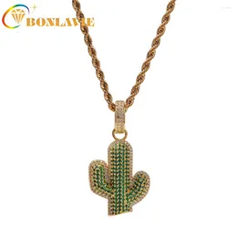 Hänge halsband bonlavie hip hop solid cactus mikro inlagd zirkon gata mode hiphop män halsband