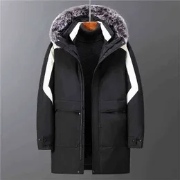 メンズダウンパーカー冬のホワイトダックジャケットメンフード濃い温かい高品質の毛皮襟コート男性カジュアルアウターY22