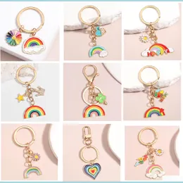 Nyckelringar Söt regnbåge Cloud Keychain Key Ring Emaljkedjor för kvinnor Girls Handbag Drop Delivery 2021 Fashion Accessories MJFashion DHWH5