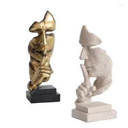 Estatuetas decorativas Vilead 27cm Silêncio é Golden Face estátua abstrato ornamentos estatuetas de escultura Craft for office Vintage Home