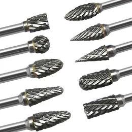 New 10pc 1/8" Shank Tungsten Carbide Milling Cutter Rotary Tool Burr Double Diamond Cut Rotary Dremel Tools Electric Grinding